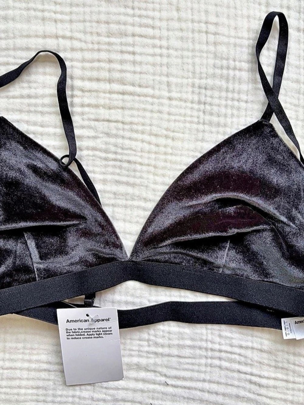 American Apparel Velvet Triangle Bralette Black Bra NWT Large
